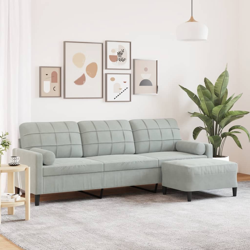 Canapé à 3 places avec repose-pieds Gris clair 210 cm Velours - XIOS