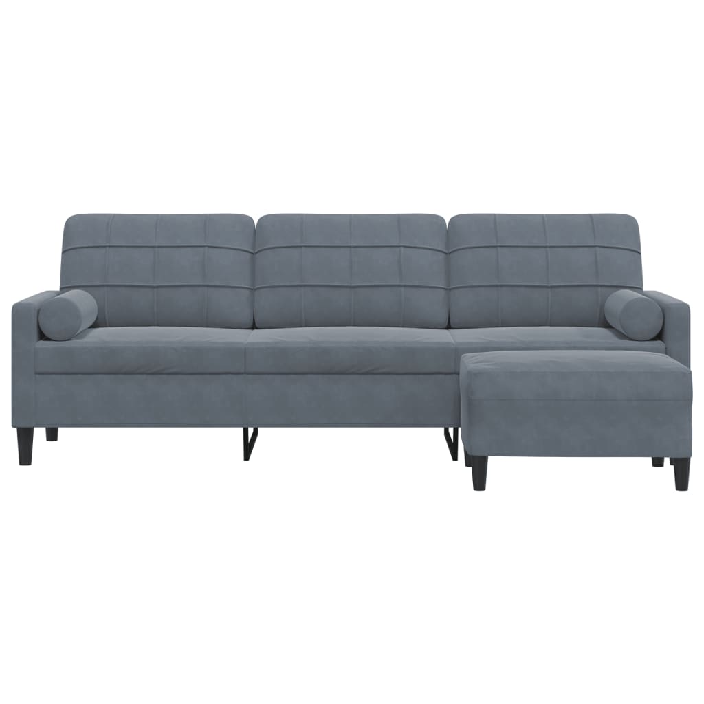 Canapé à 3 places avec repose-pieds Gris foncé 210 cm Velours