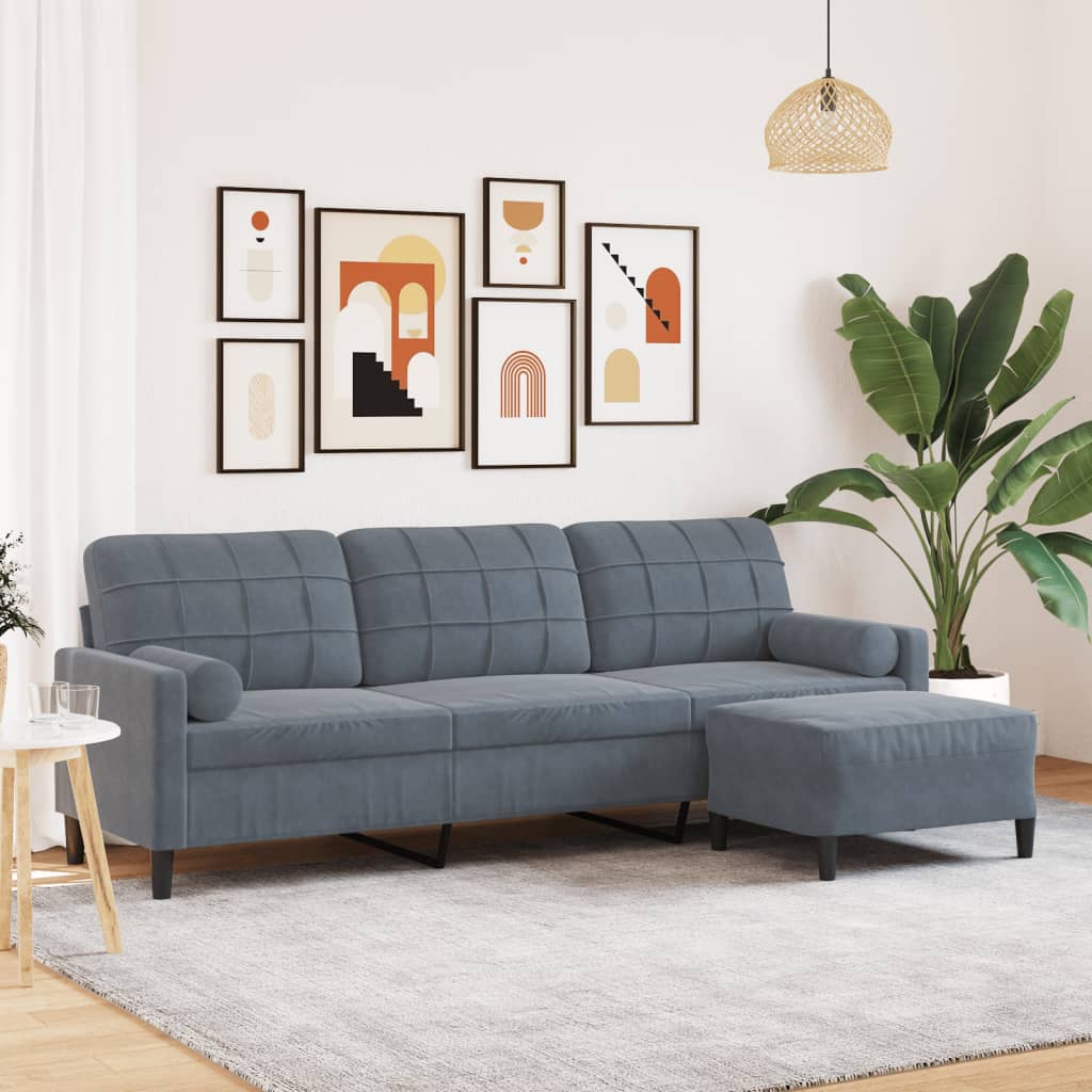 Canapé à 3 places avec repose-pieds Gris foncé 210 cm Velours