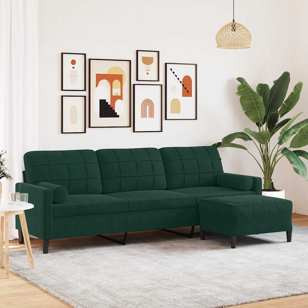 Canapé à 3 places avec repose-pieds Vert foncé 210 cm Velours - XIOS