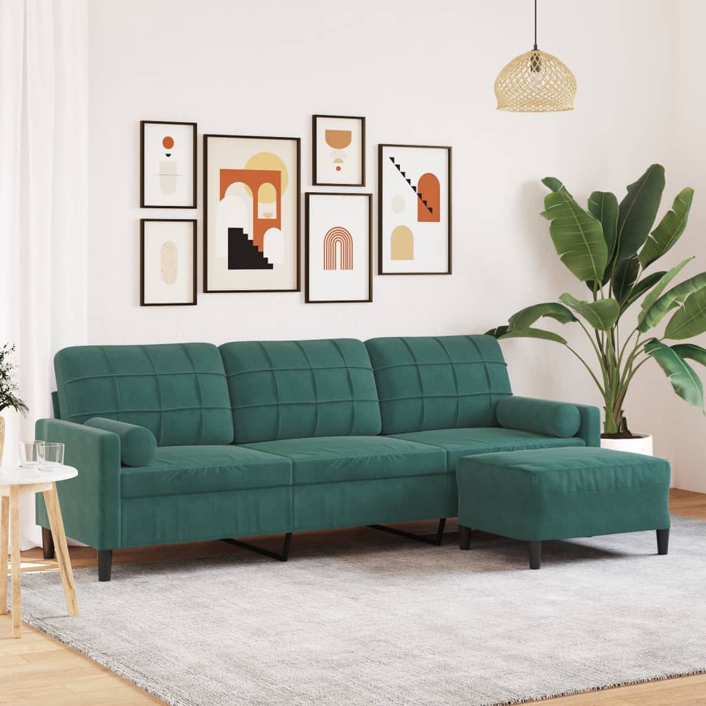 Canapé à 3 places avec repose-pieds Vert foncé 210 cm Velours