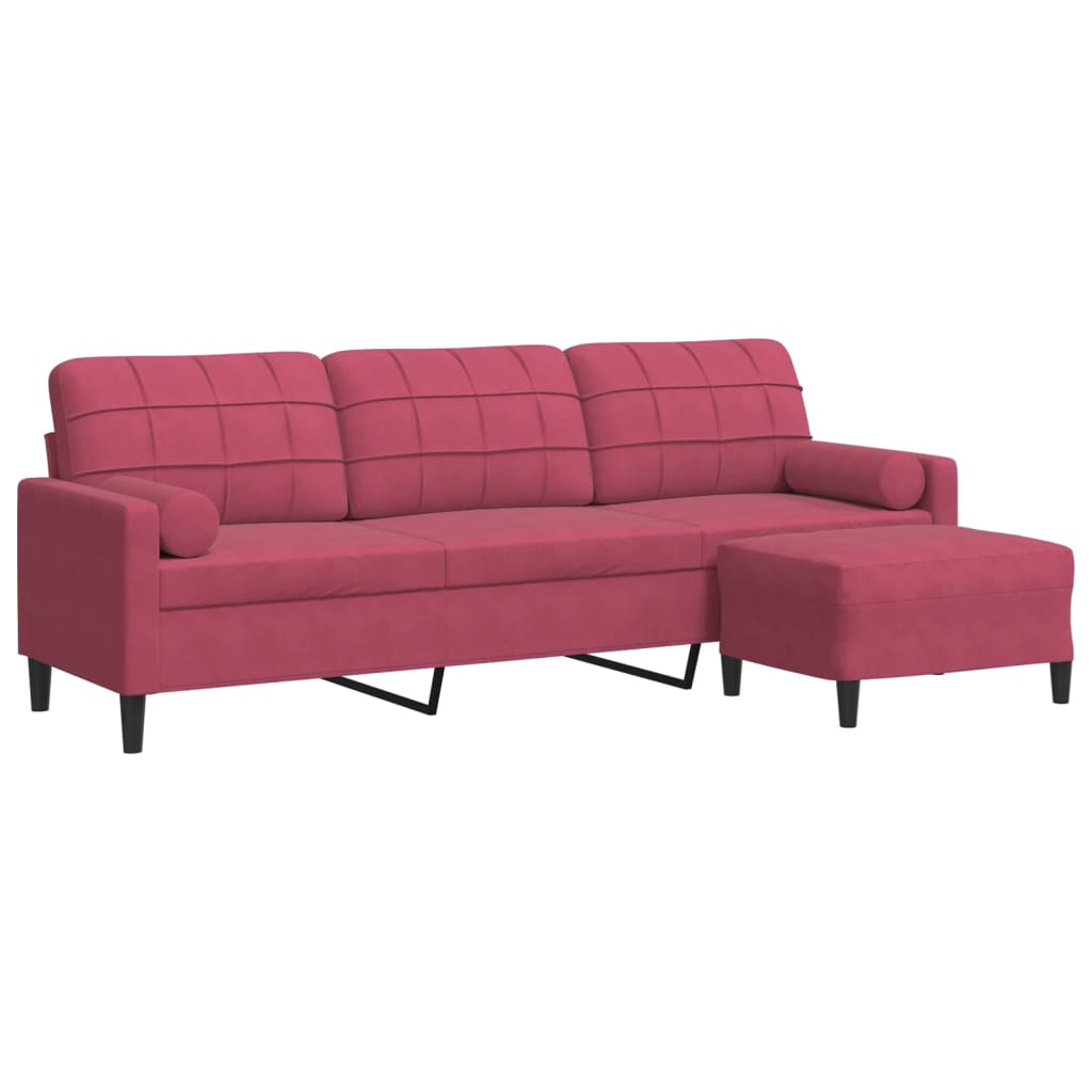 Canapé à 3 places et repose-pieds Rouge bordeaux 210 cm Velours - XIOS