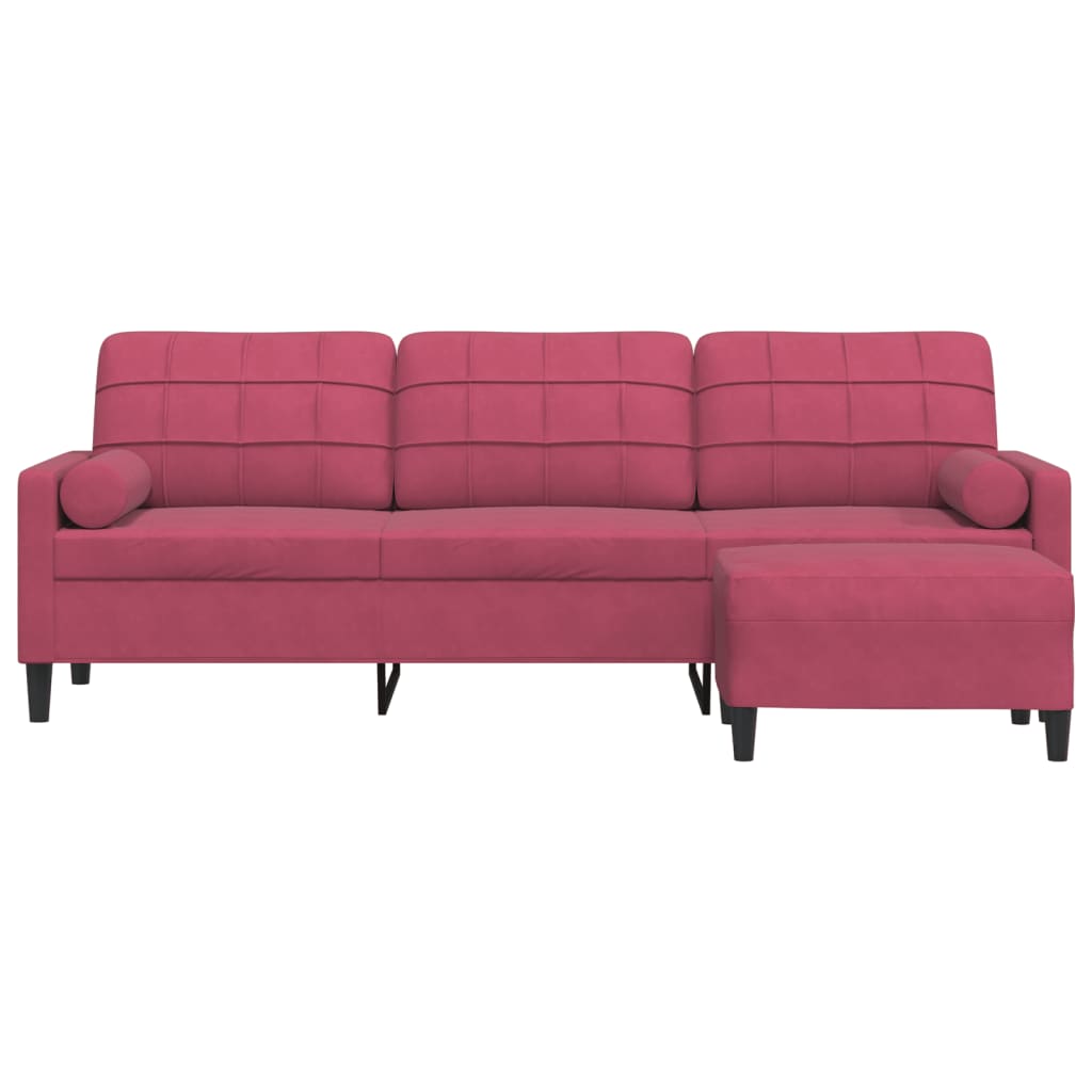 Canapé à 3 places et repose-pieds Rouge bordeaux 210 cm Velours - XIOS