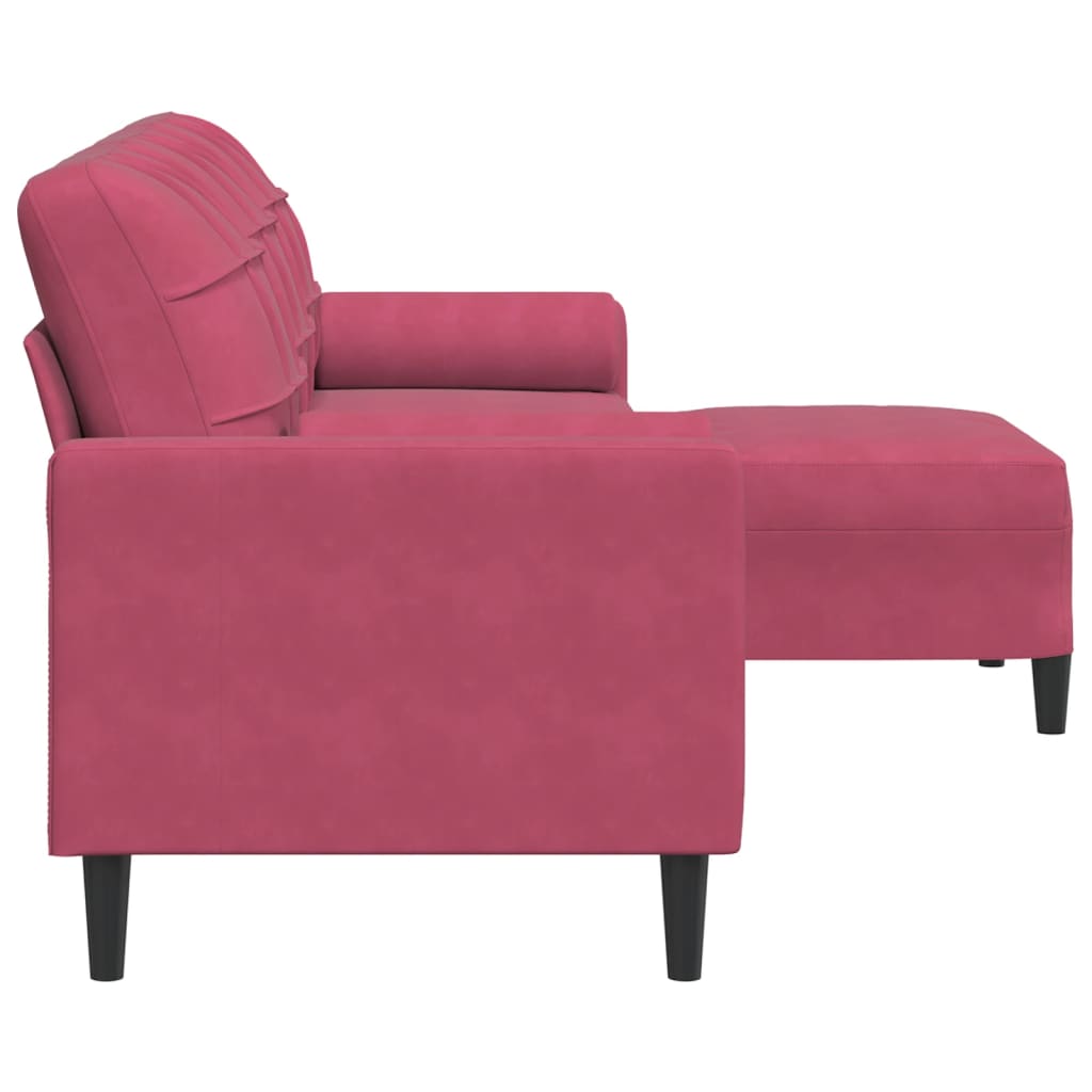 Canapé à 3 places et repose-pieds Rouge bordeaux 210 cm Velours - XIOS
