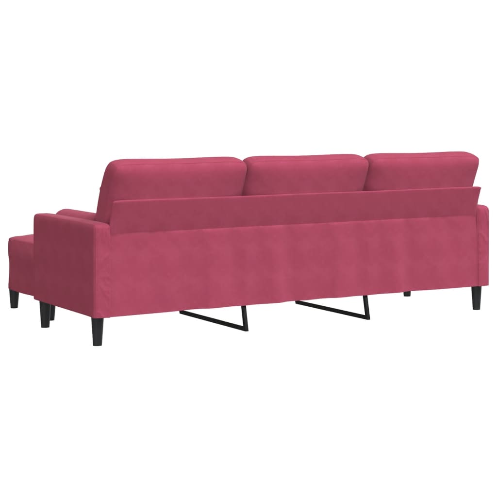Canapé à 3 places et repose-pieds Rouge bordeaux 210 cm Velours - XIOS