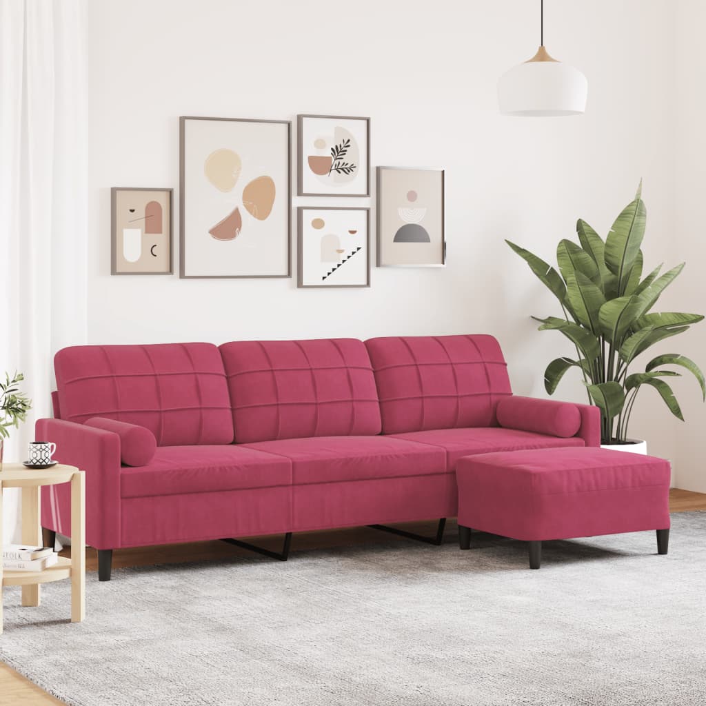 Canapé à 3 places et repose-pieds Rouge bordeaux 210 cm Velours - XIOS