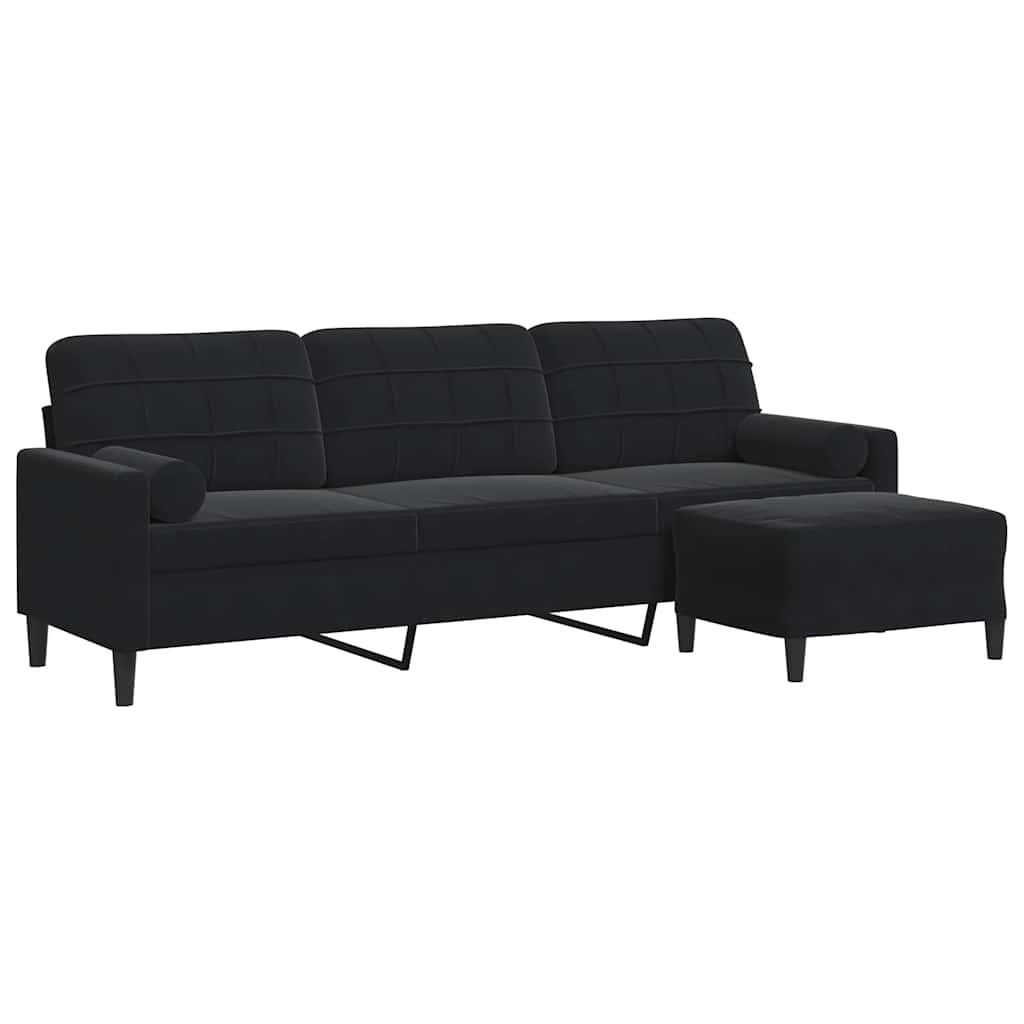 Canapé à 3 places avec repose-pieds Noir 210 cm Velours