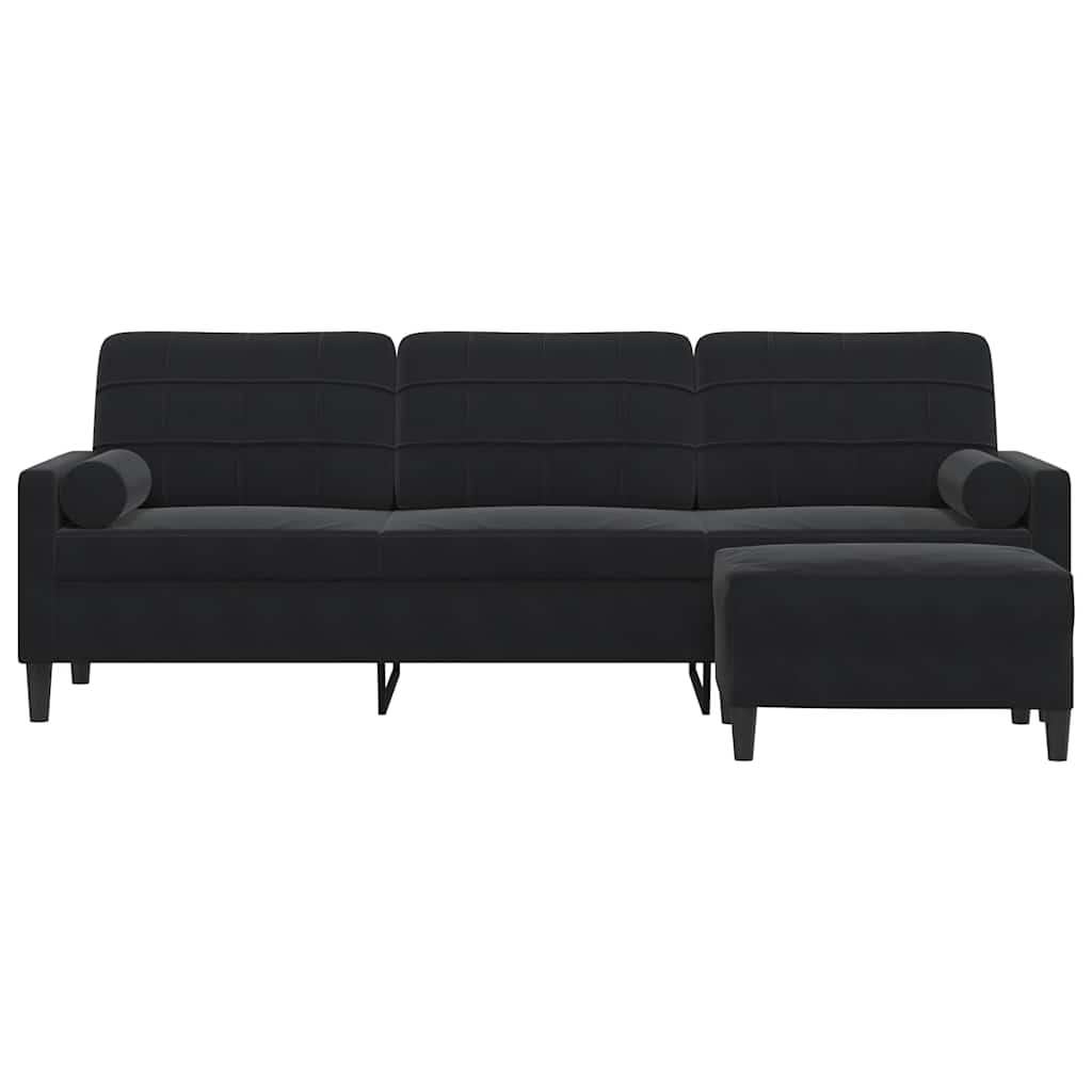 Canapé à 3 places avec repose-pieds Noir 210 cm Velours