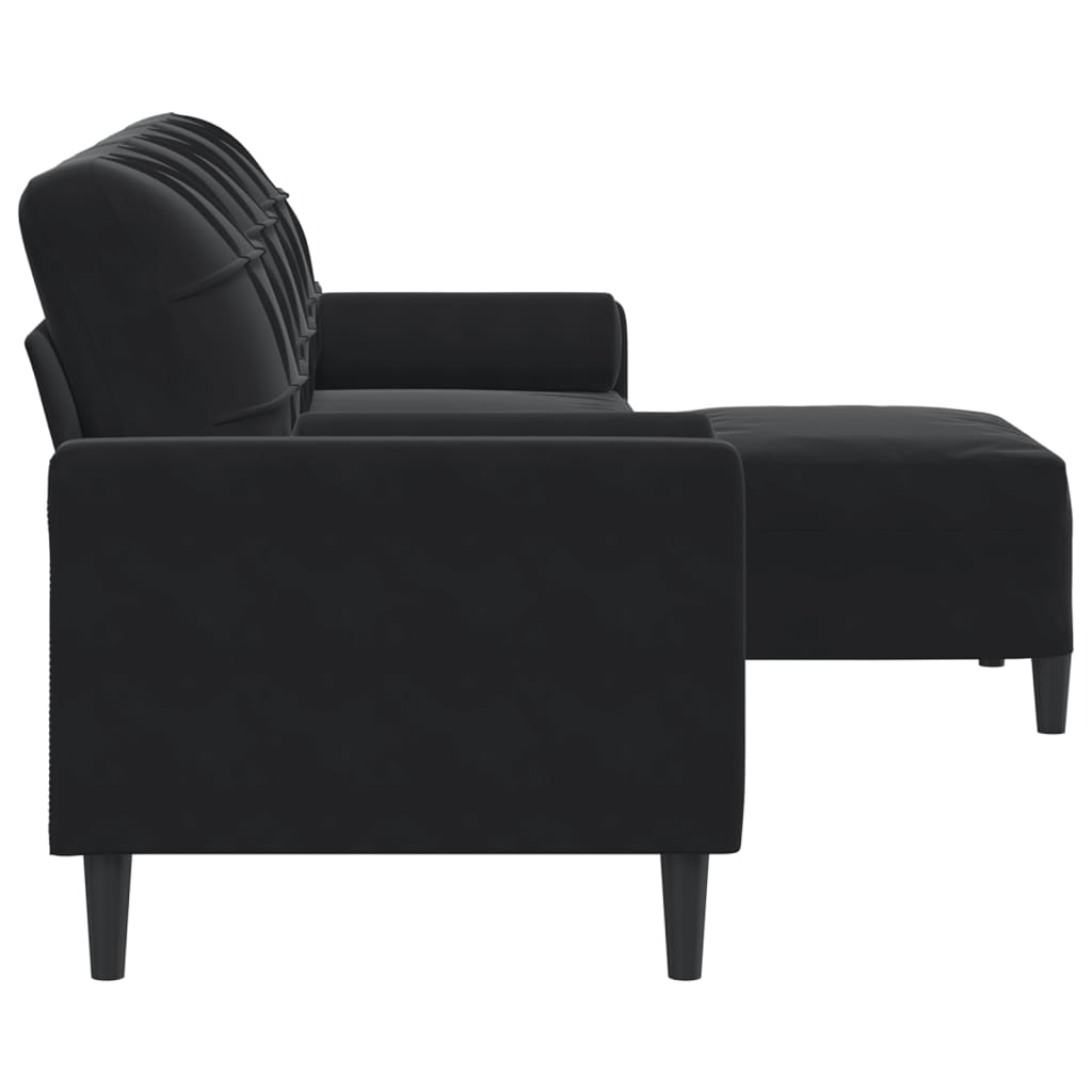 Canapé à 3 places avec repose-pieds Noir 210 cm Velours