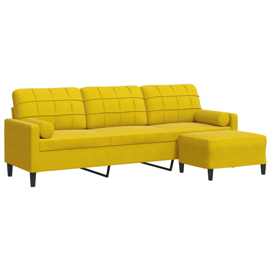 Canapé à 3 places avec repose-pied jaune 210 cm velours - XIOS