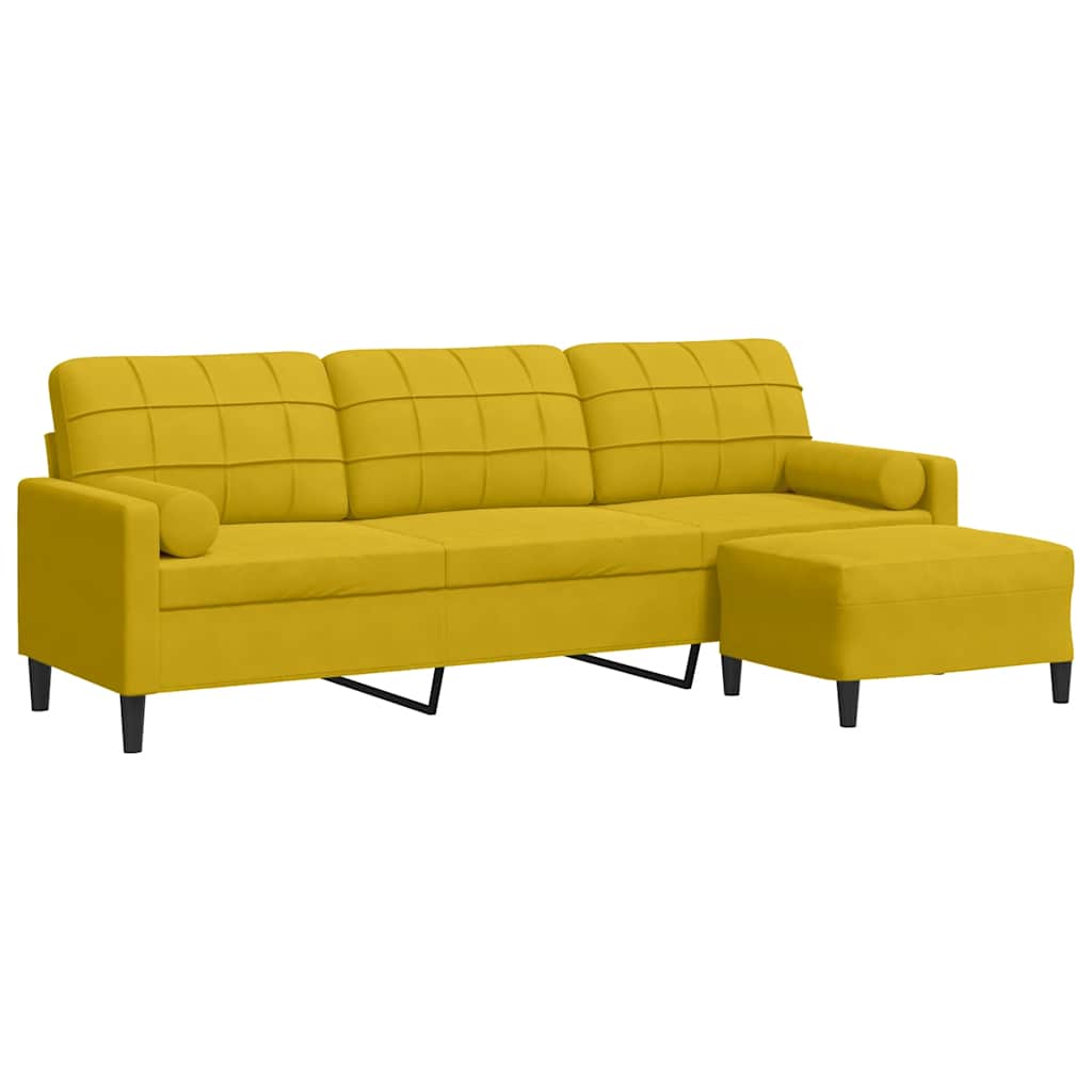 Canapé à 3 places avec repose-pied jaune 210 cm velours