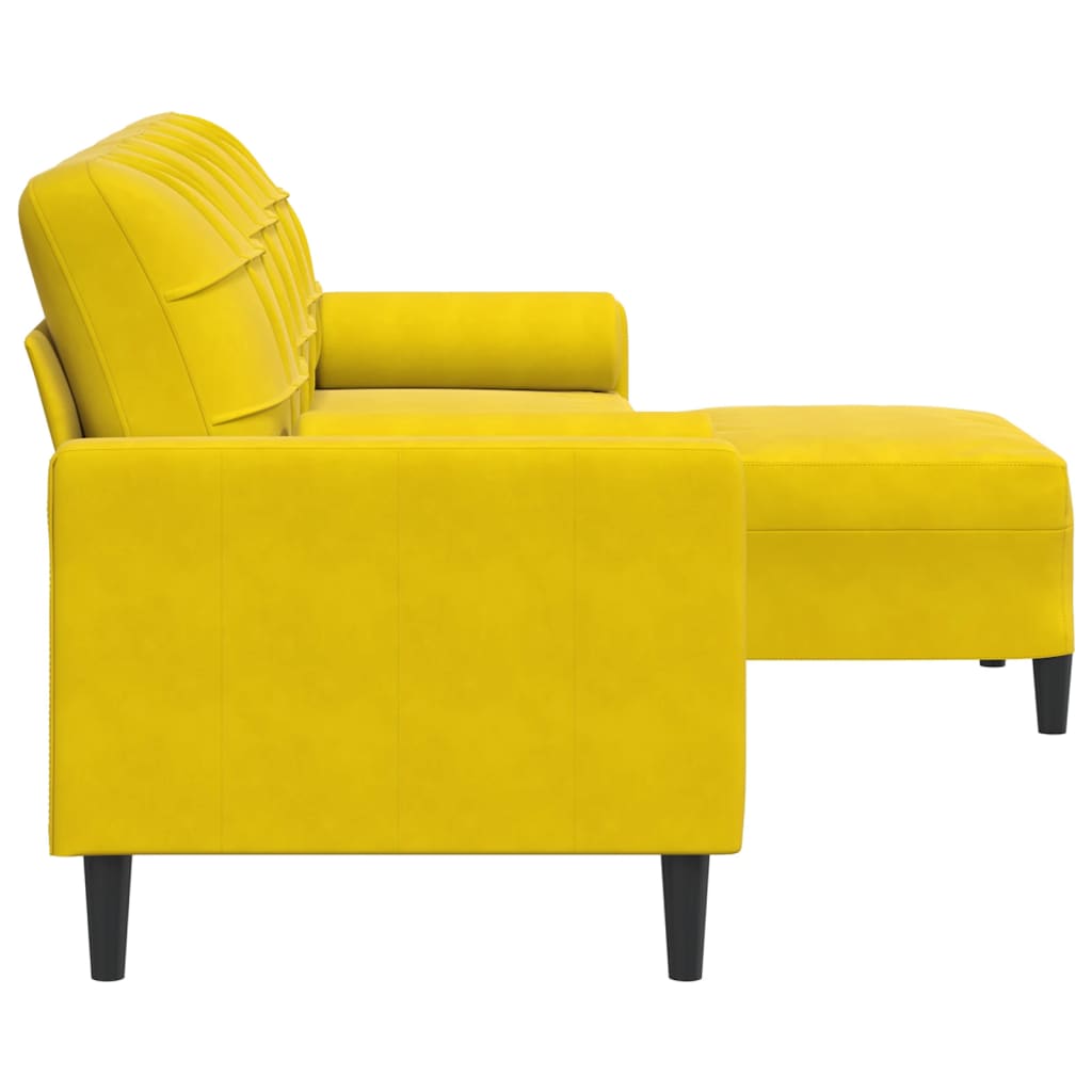 Canapé à 3 places avec repose-pied jaune 210 cm velours