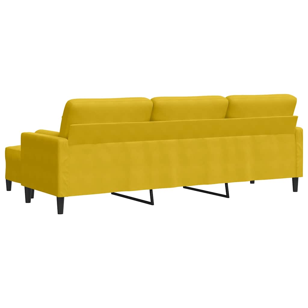Canapé à 3 places avec repose-pied jaune 210 cm velours