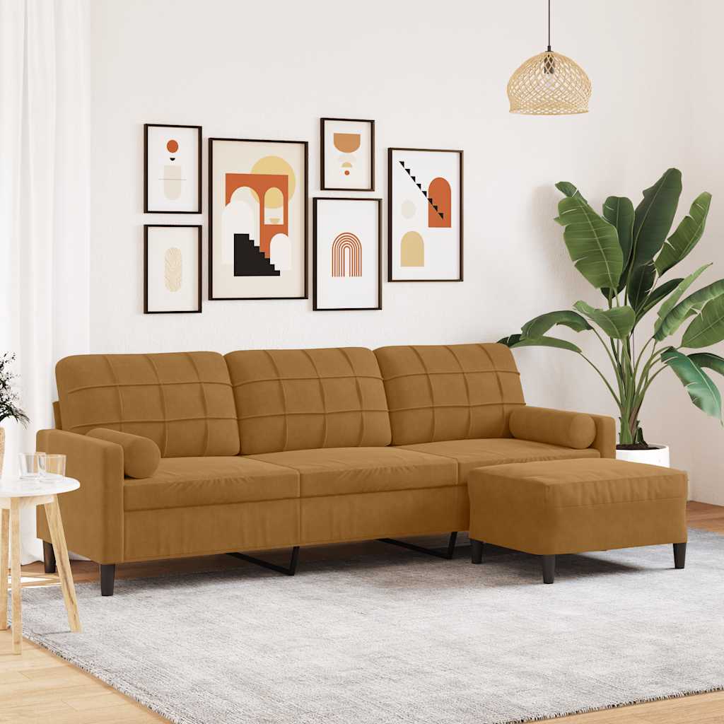 Canapé à 3 places avec repose-pieds Marron 210 cm Velours - XIOS