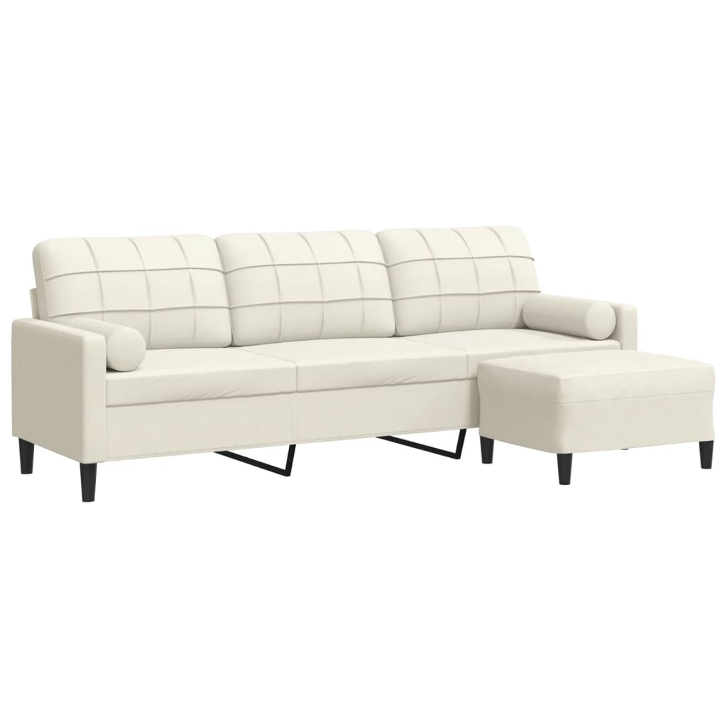 Canapé à 3 places avec repose-pieds Crème 210 cm Velours - XIOS