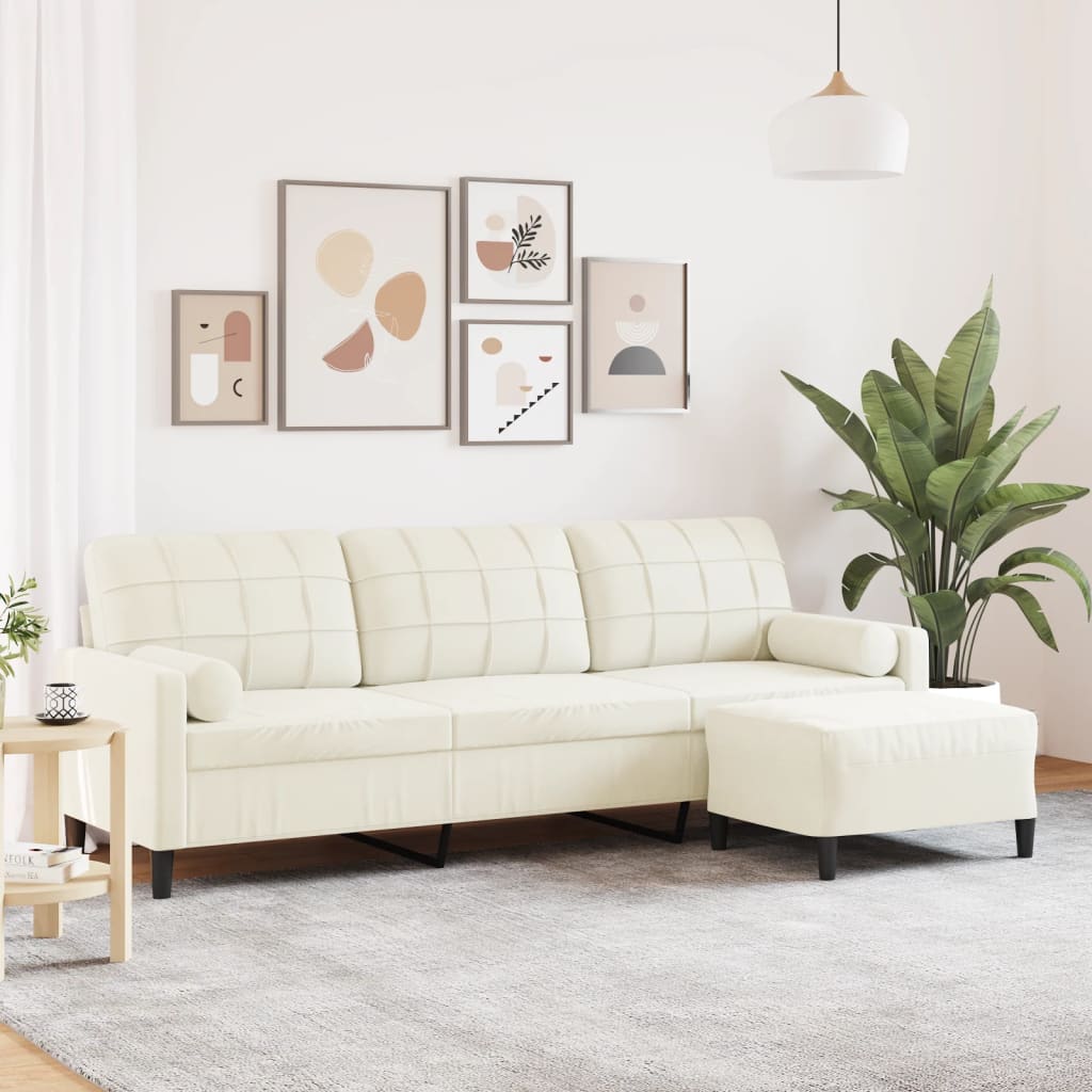 Canapé à 3 places avec repose-pieds Crème 210 cm Velours - XIOS