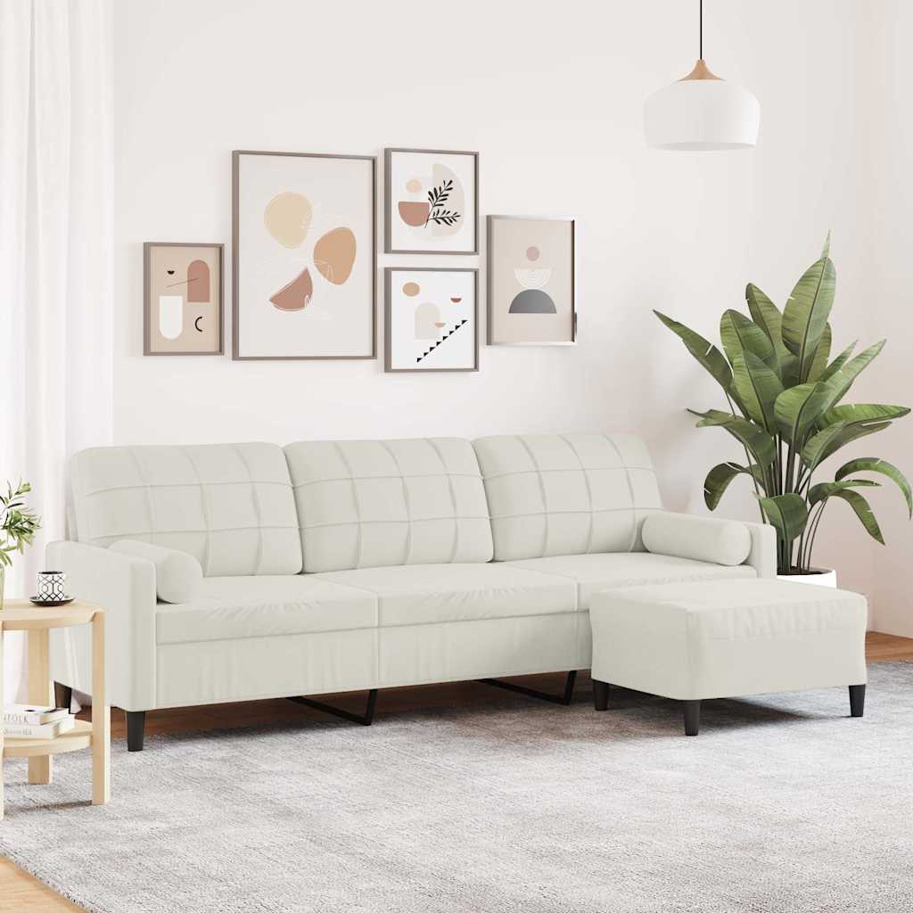 Canapé à 3 places avec repose-pieds Crème 210 cm Velours - XIOS