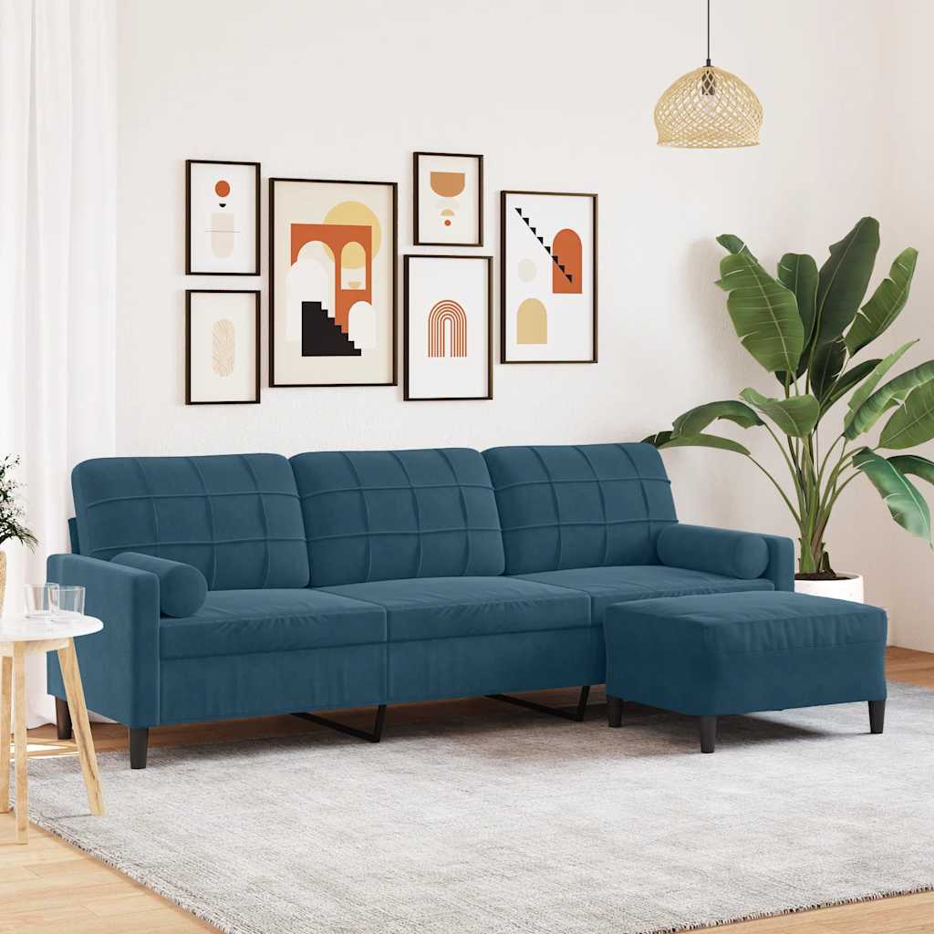 Canapé à 3 places avec repose-pieds Bleu 210 cm Velours - XIOS