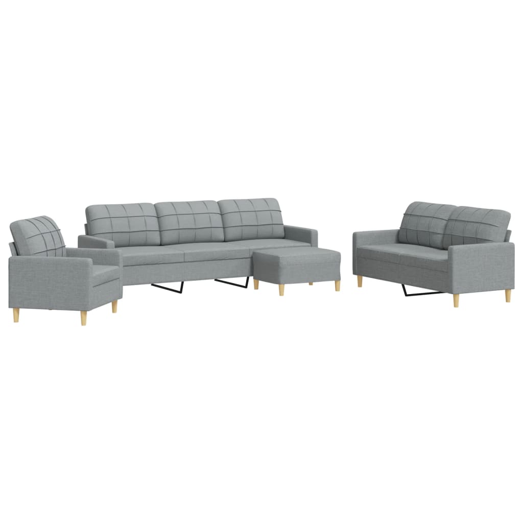 Ensemble de canapés 4 pcs avec repose-pied gris clair tissu