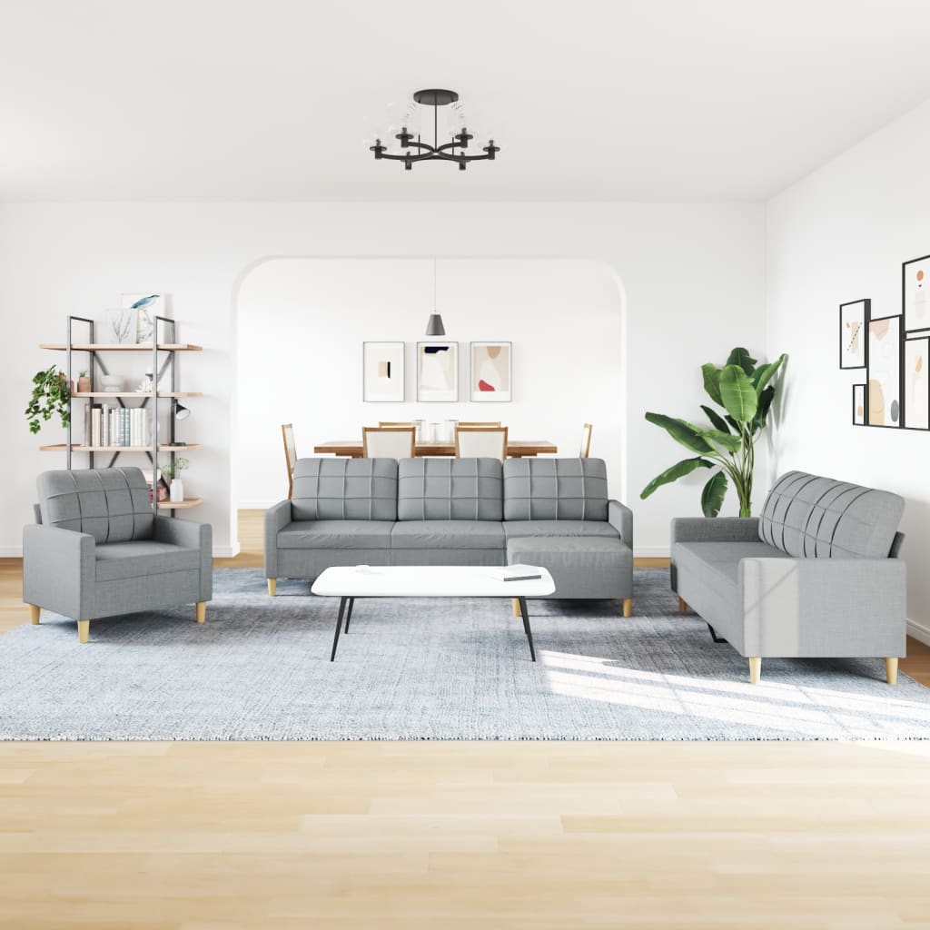 Ensemble de canapés 4 pcs avec repose-pied gris clair tissu