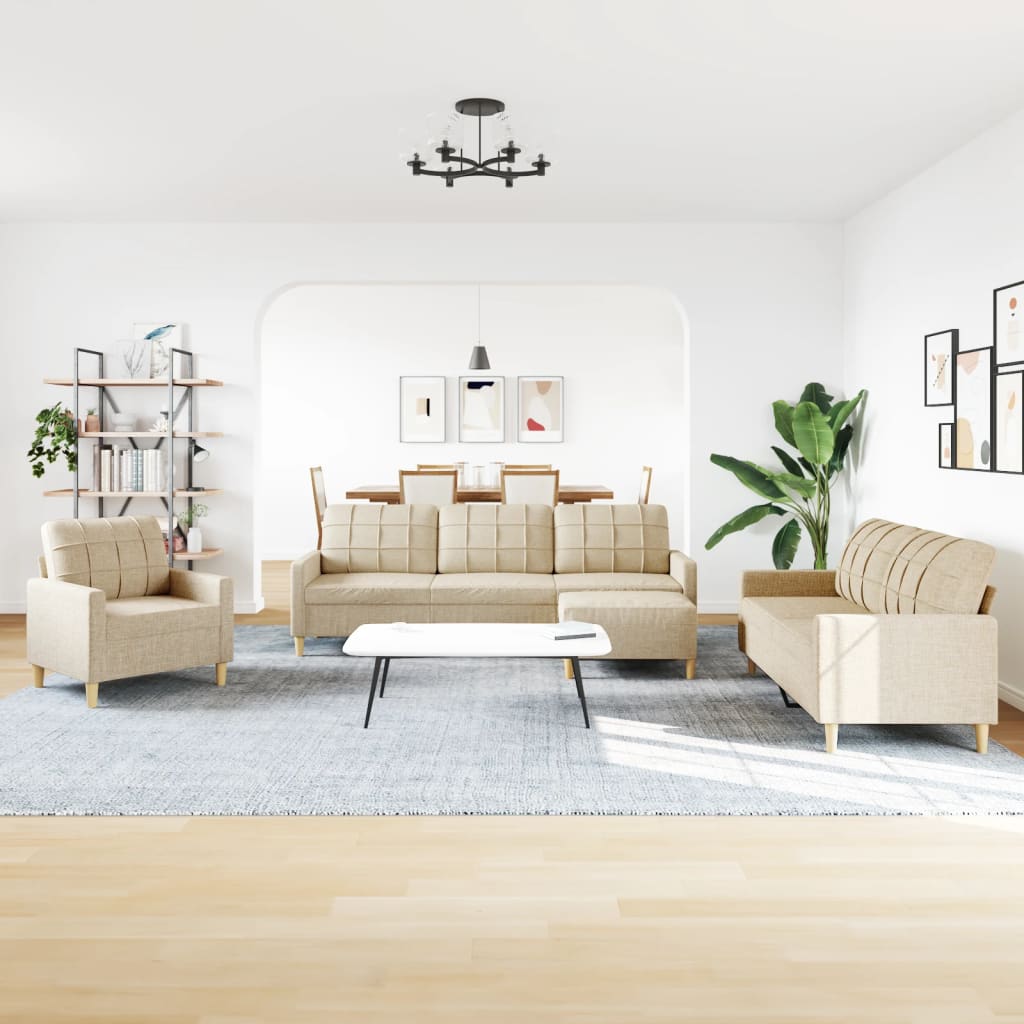 Ensemble de canapés 4 pcs avec repose-pied crème tissu - XIOS