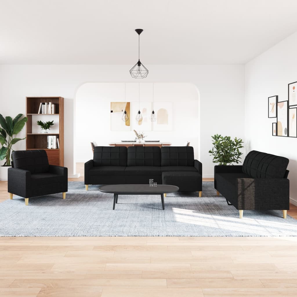 Ensemble de canapés 4 pcs avec repose-pied noir tissu