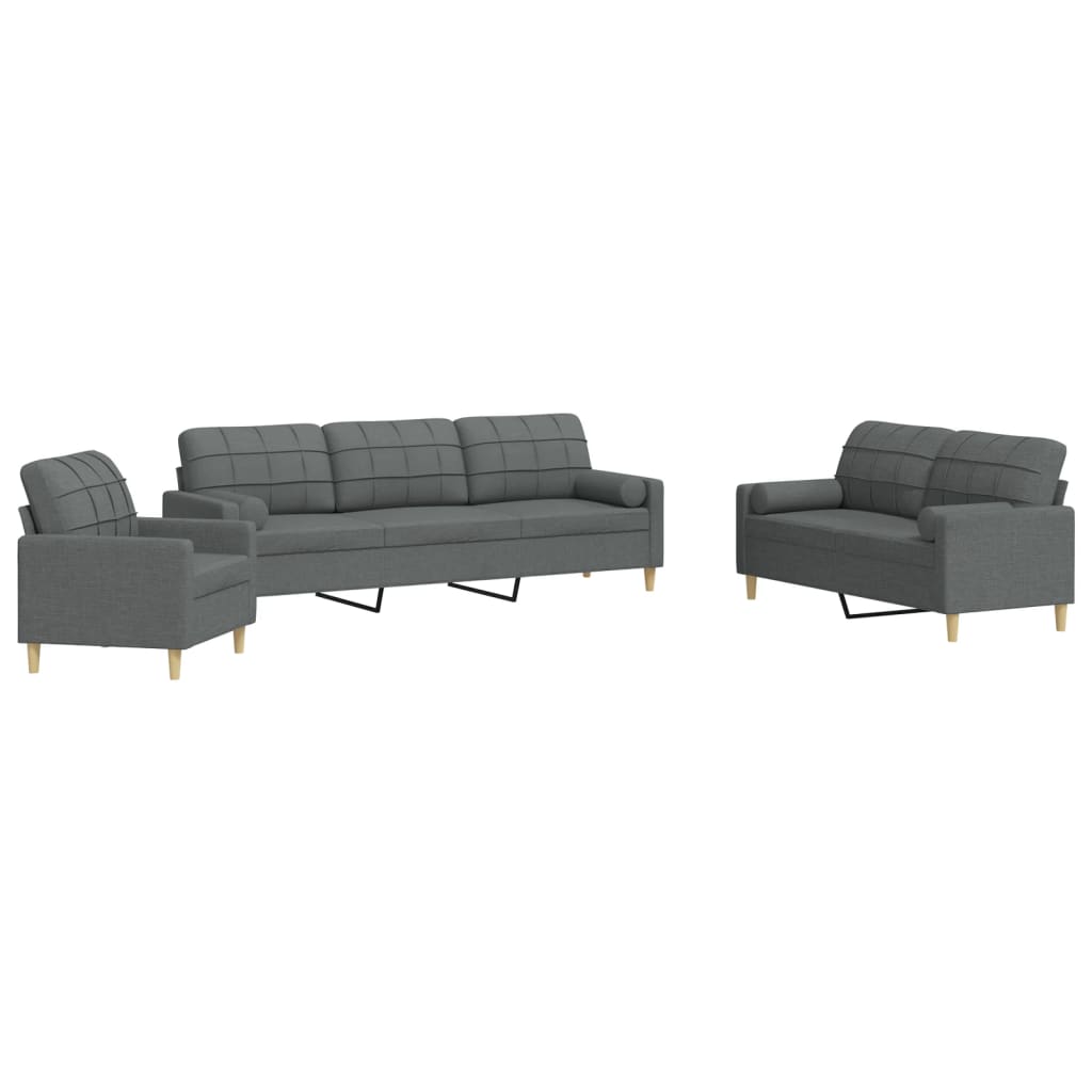 Ensemble de canapés 3 pcs coussins décoratifs gris foncé tissu - XIOS