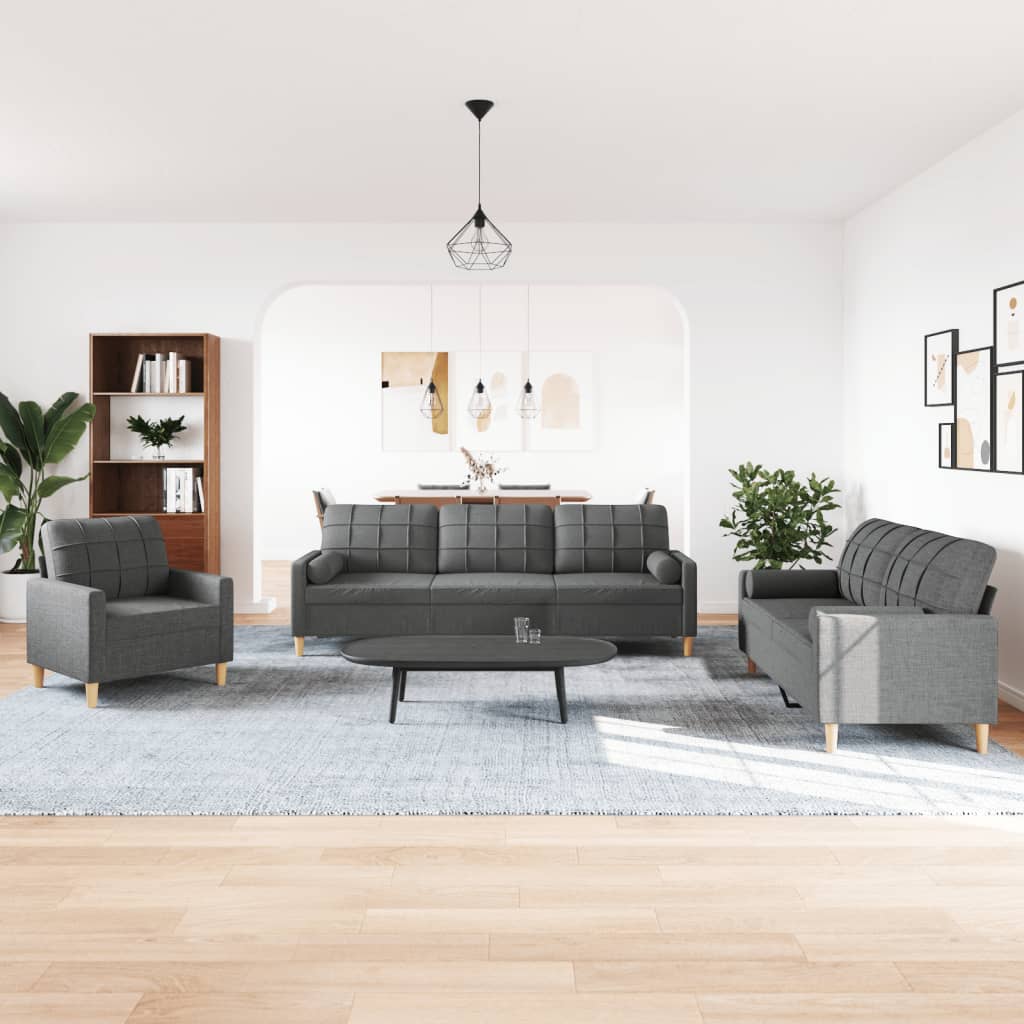 Ensemble de canapés 3 pcs coussins décoratifs gris foncé tissu - XIOS