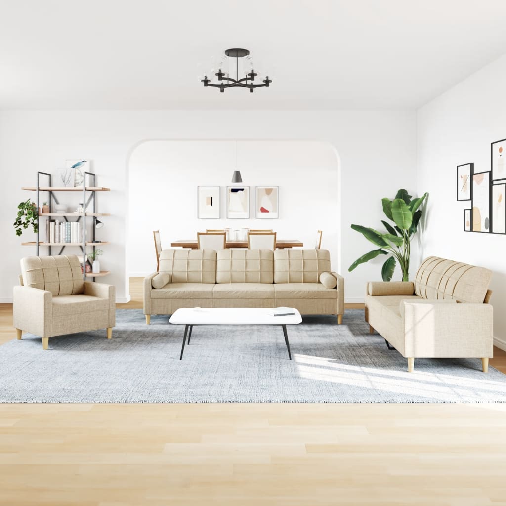 Ensemble de canapés 3 pcs avec coussins décoratifs crème tissu - XIOS