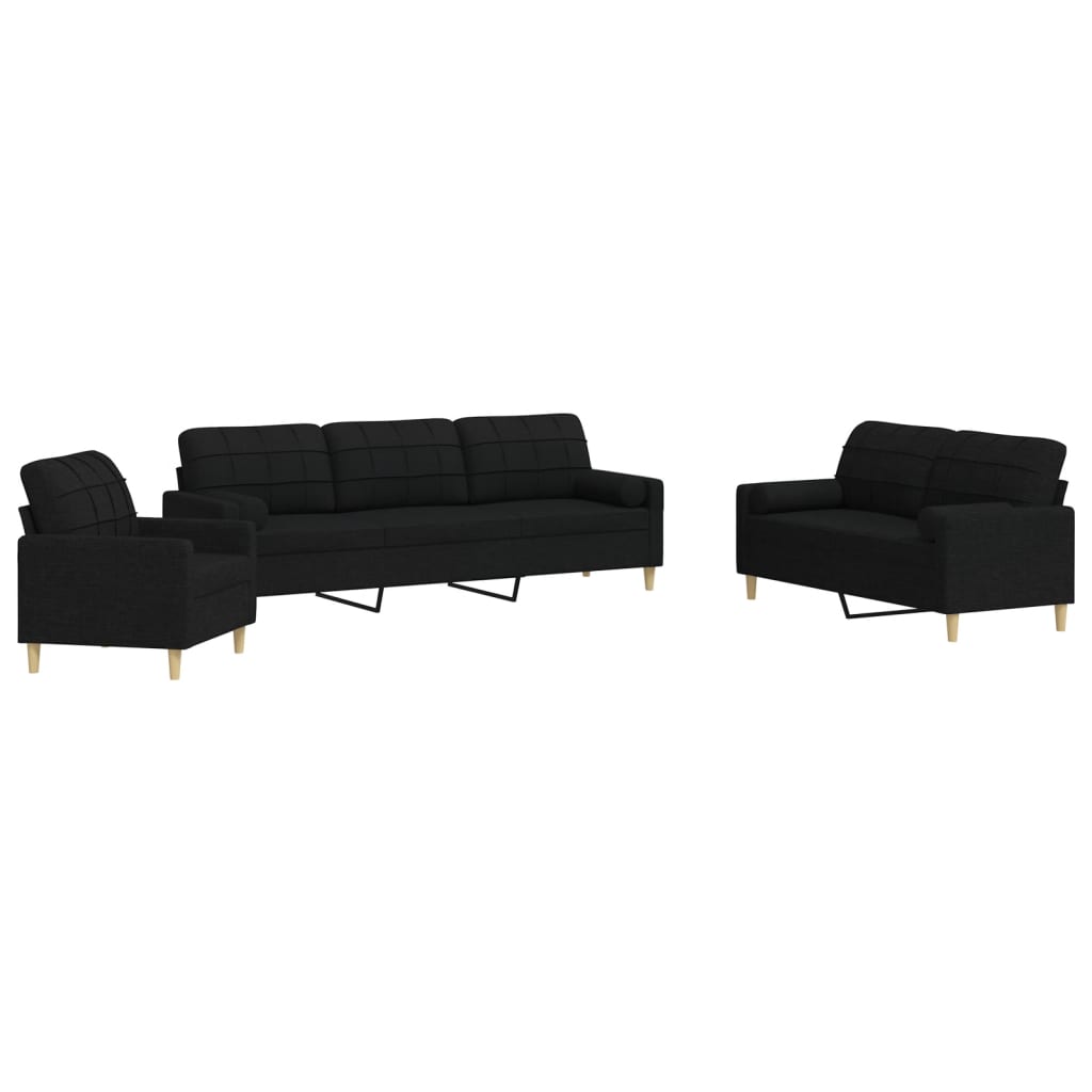 Ensemble de canapés 3 pcs avec coussins décoratifs noir tissu - XIOS