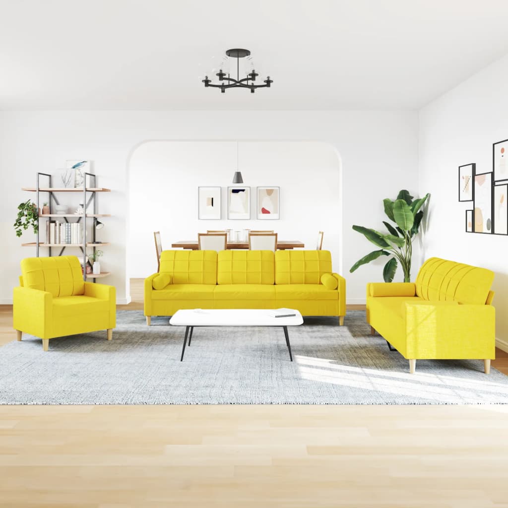 Ensemble de canapés 3 pcs coussins décoratifs jaune clair tissu - XIOS