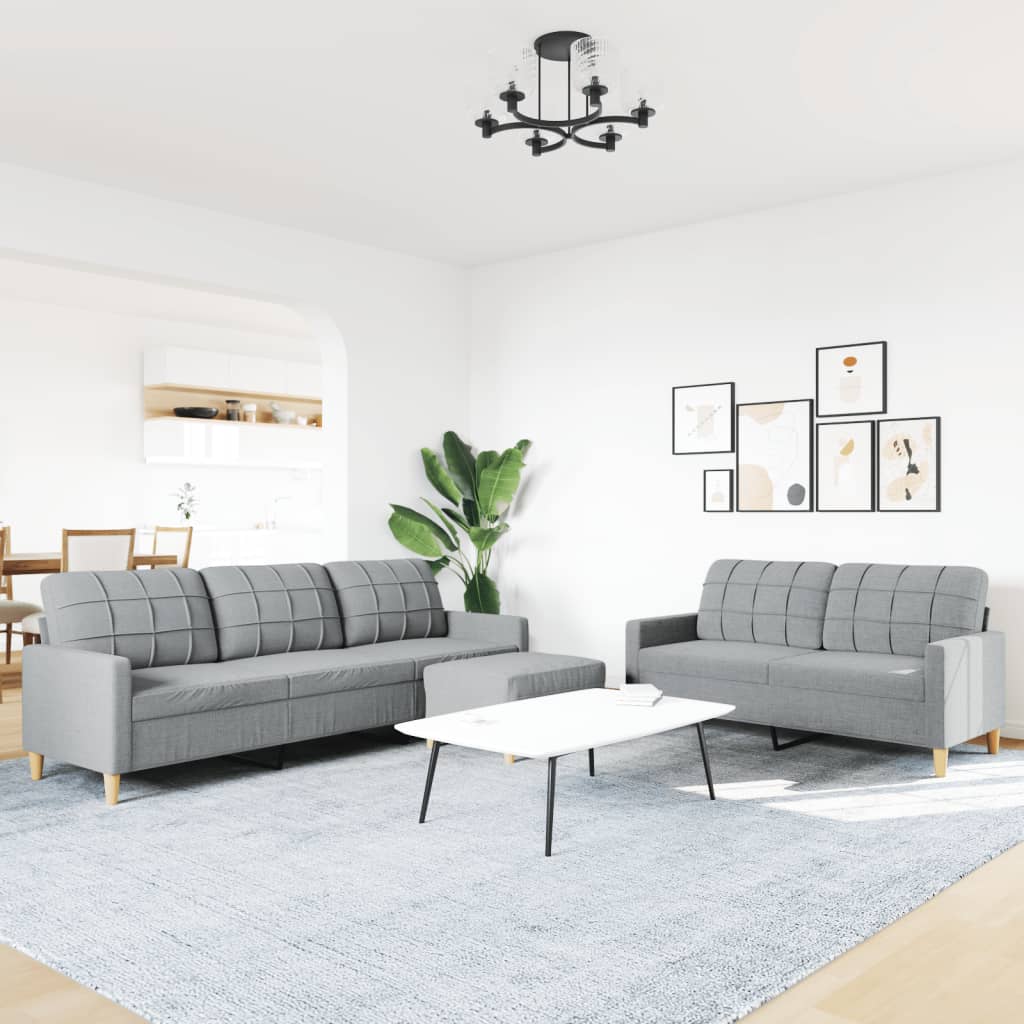 Ensemble de canapés 3 pcs avec repose-pied gris clair tissu