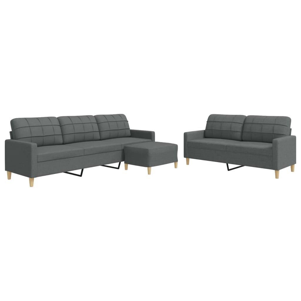 Ensemble de canapés 3 pcs avec repose-pied gris foncé tissu