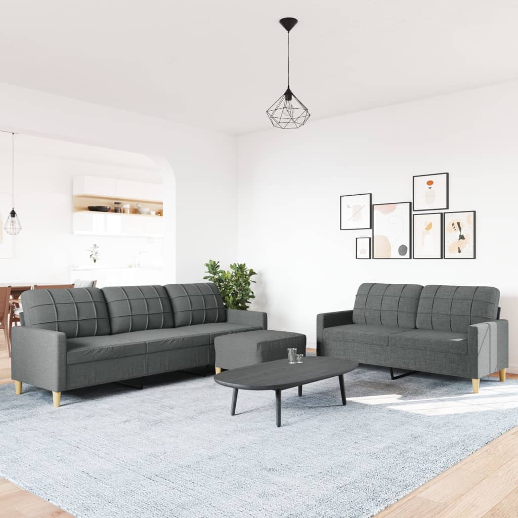 Ensemble de canapés 3 pcs avec repose-pied gris foncé tissu