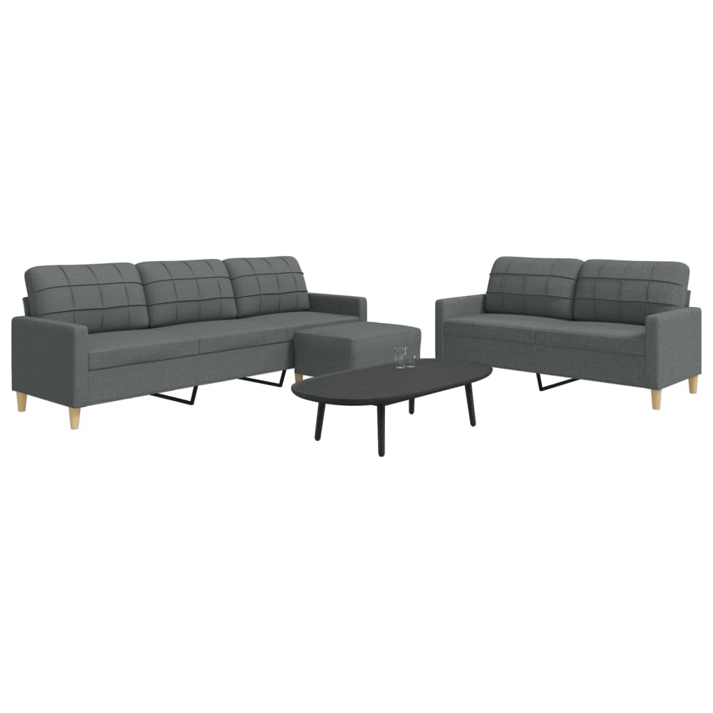 Ensemble de canapés 3 pcs avec repose-pied gris foncé tissu
