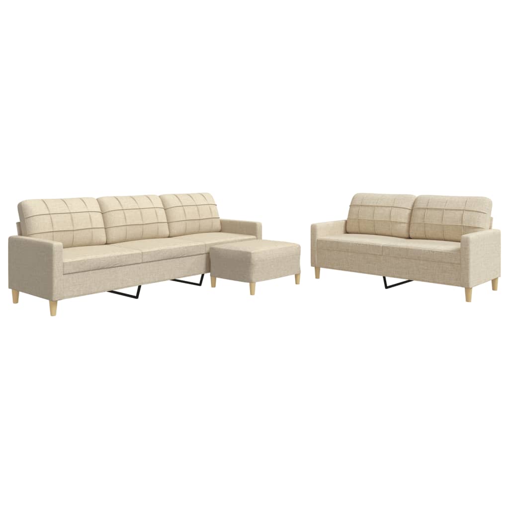 Ensemble de canapés 3 pcs avec repose-pied crème tissu - XIOS