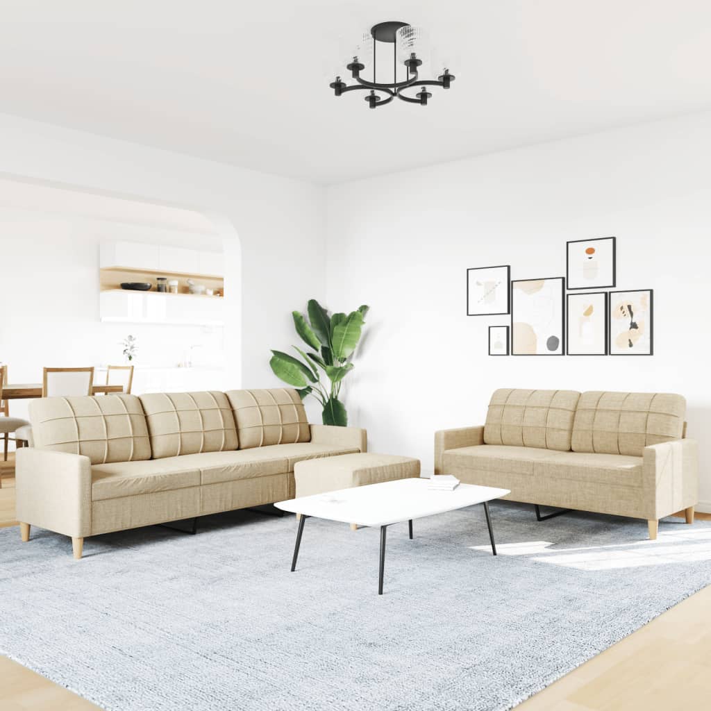 Ensemble de canapés 3 pcs avec repose-pied crème tissu - XIOS