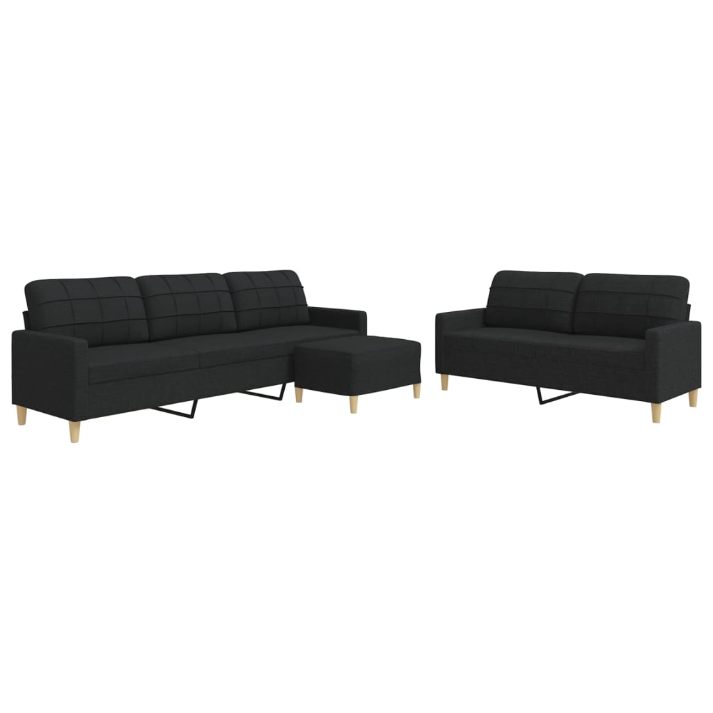 Ensemble de canapés 3 pcs avec repose-pied noir tissu