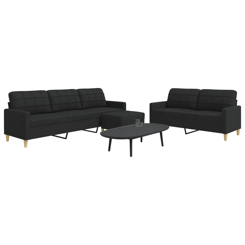 Ensemble de canapés 3 pcs avec repose-pied noir tissu - XIOS