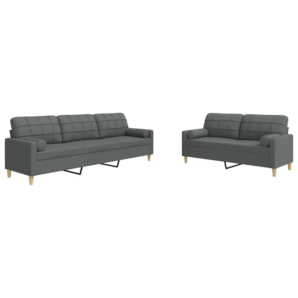 Ensemble de canapés 2 pcs coussins décoratifs gris foncé tissu - XIOS