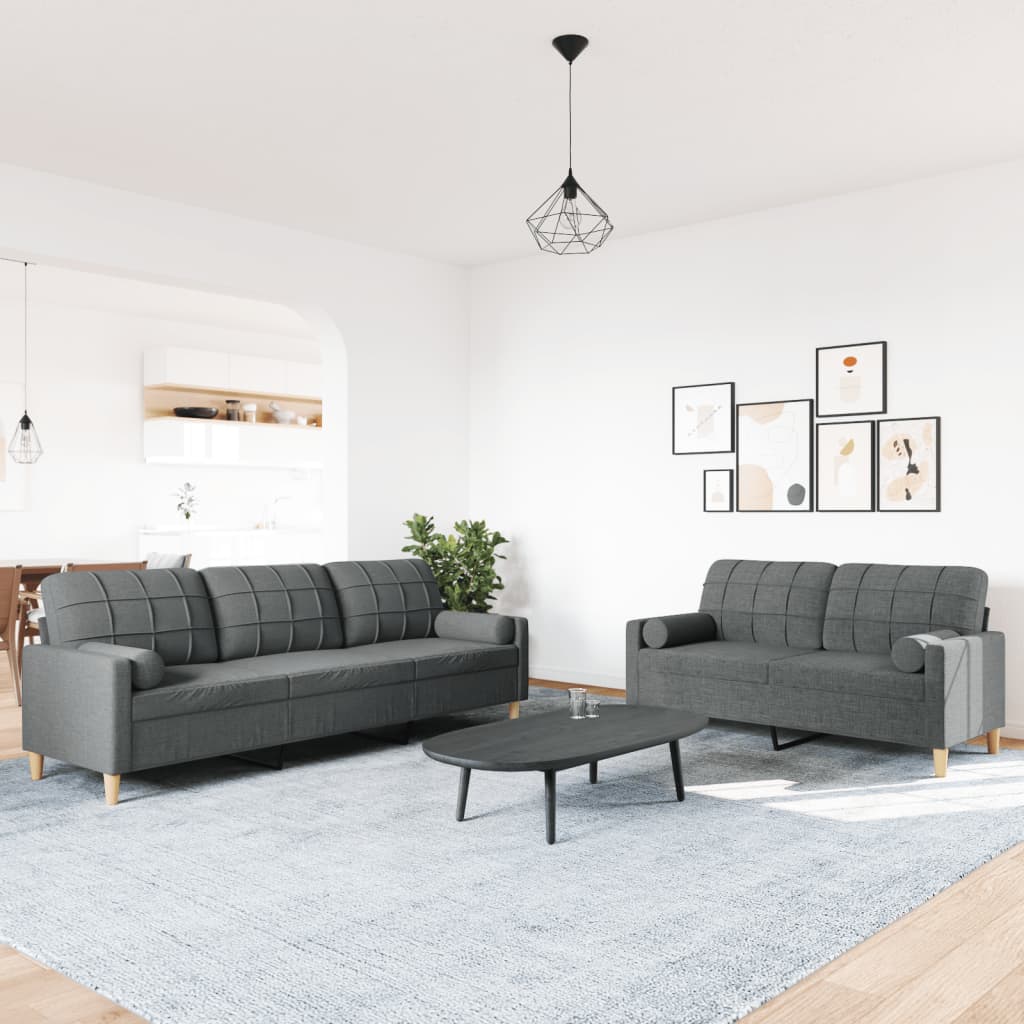 Ensemble de canapés 2 pcs coussins décoratifs gris foncé tissu