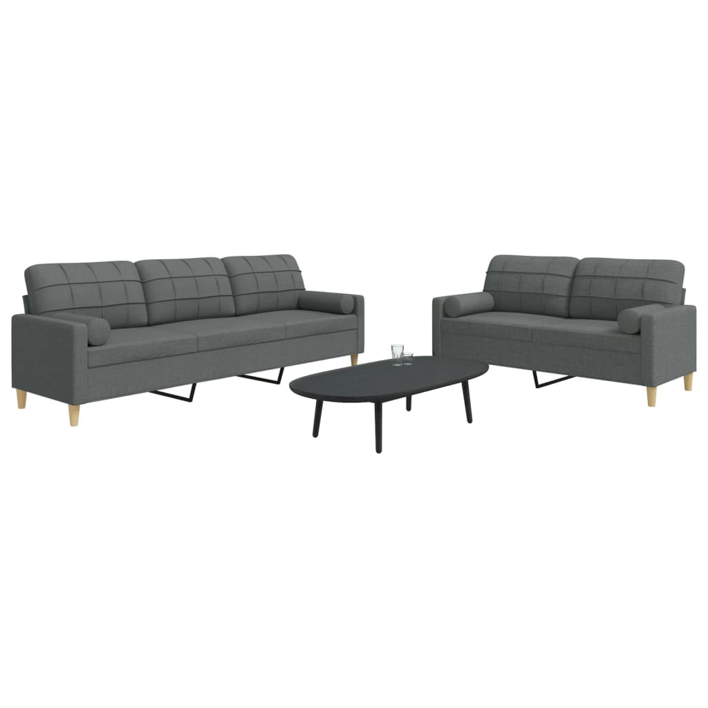Ensemble de canapés 2 pcs coussins décoratifs gris foncé tissu - XIOS