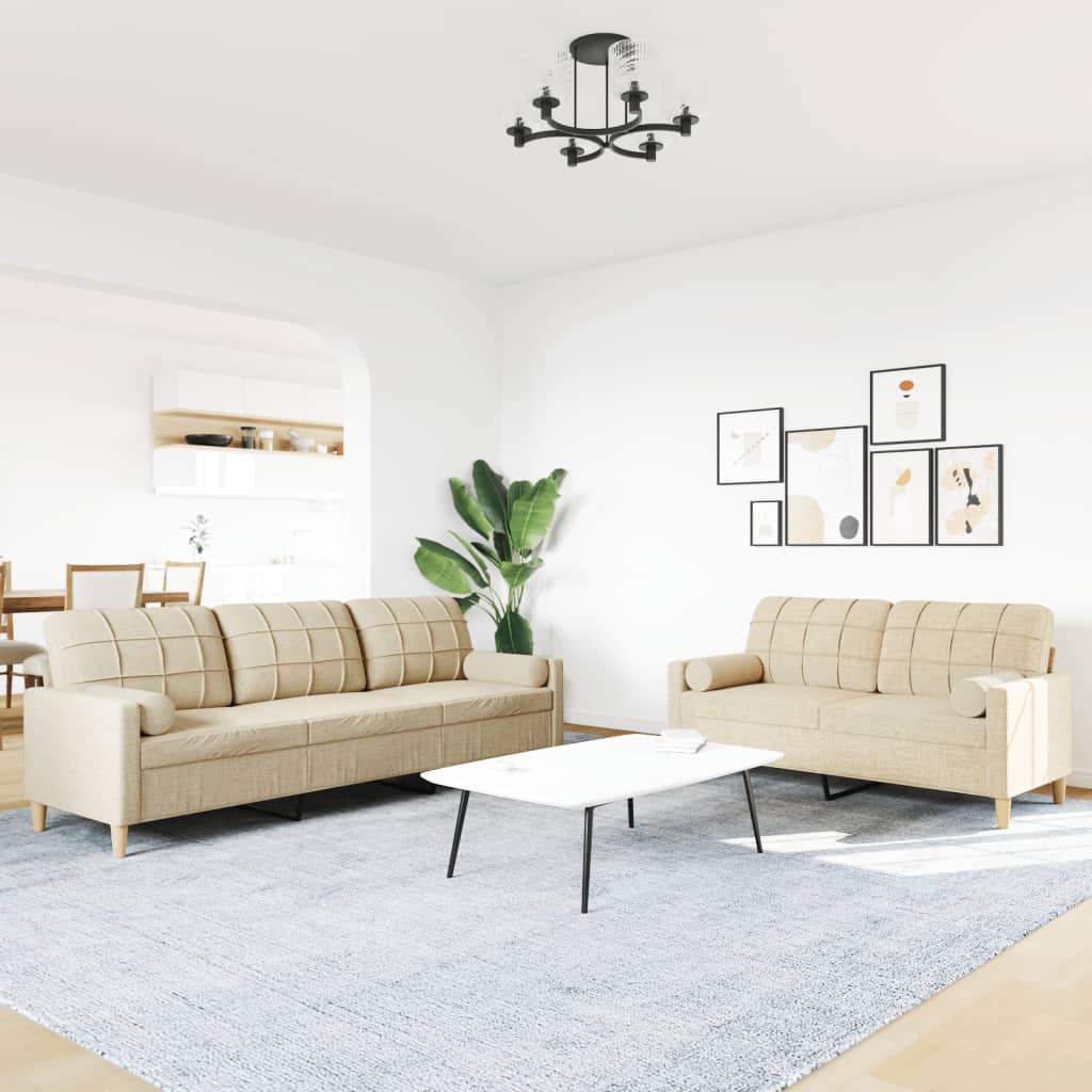Ensemble de canapés 2 pcs avec coussins décoratifs crème tissu - XIOS