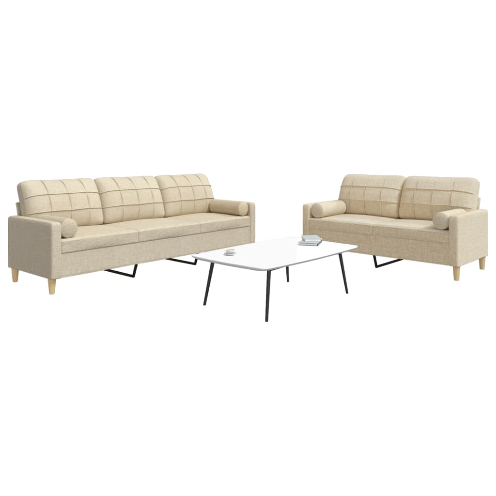 Ensemble de canapés 2 pcs avec coussins décoratifs crème tissu - XIOS