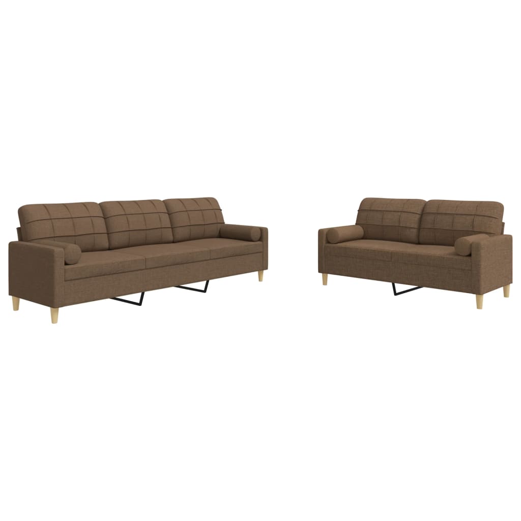 Ensemble de canapés 2 pcs avec coussins décoratifs marron tissu - XIOS