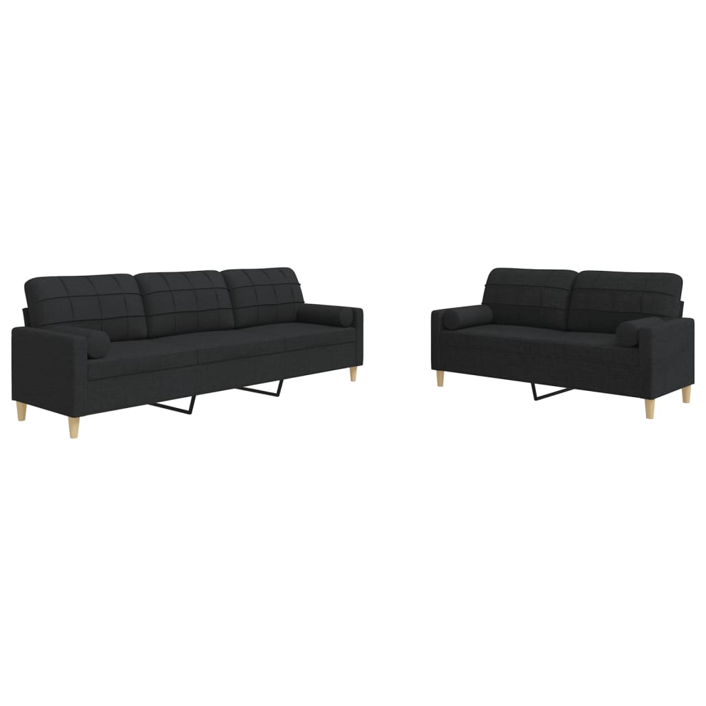 Ensemble de canapés 2 pcs avec coussins décoratifs noir tissu