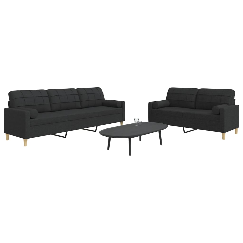 Ensemble de canapés 2 pcs avec coussins décoratifs noir tissu - XIOS