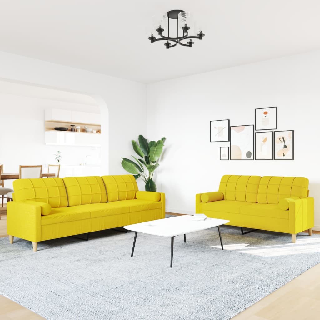 Ensemble de canapés 2 pcs coussins décoratifs jaune clair tissu