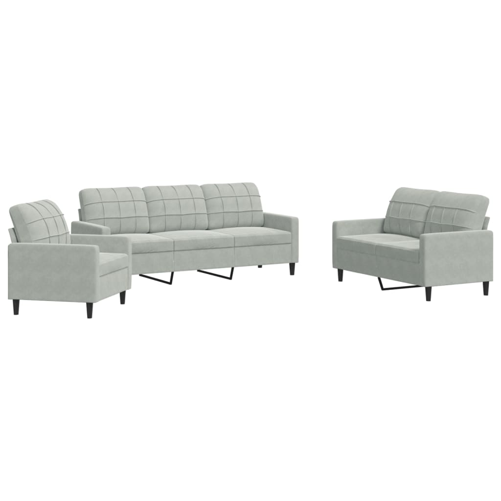 Ensemble de canapés 3 pcs avec coussins Gris clair Velours - XIOS
