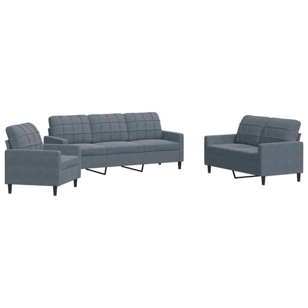 Ensemble de canapés 3 pcs avec coussins Gris foncé Velours - XIOS